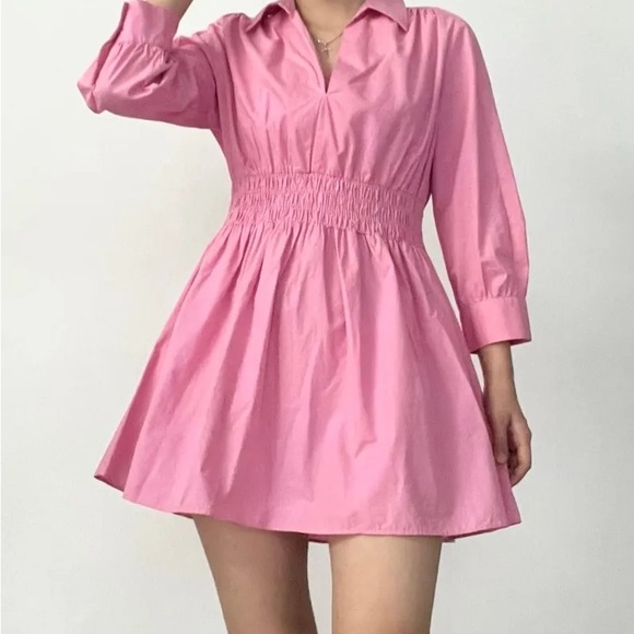 Zara Dresses & Skirts - Zara Pink  Shirred Waist Collared Mini Dress